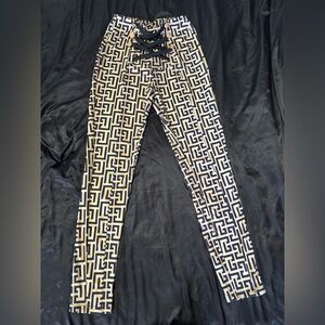 Geometric Patterned Pants with Lace-Up Detail